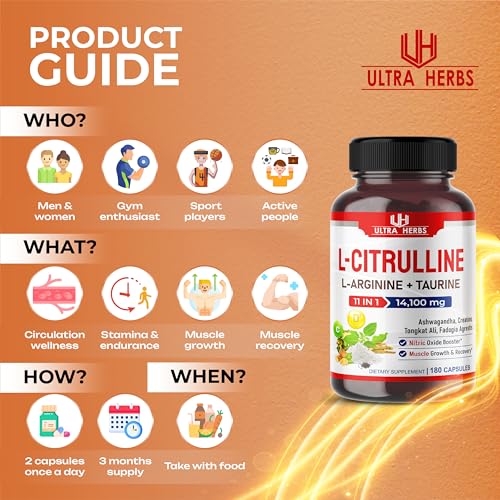 L-Citrulline 14,100 mg 11 in 1 with L-Arginine + Taurine, Ashwagandha, Creatine, Tongkat Ali ULTRA HERBSBuy Supplements Australia