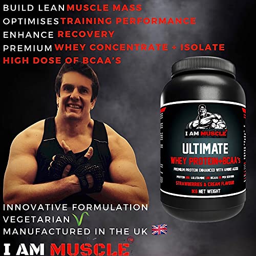 Ultimate Whey Protein + BCAA’s Powder, Premium High Protein Isolate, Enhance Lean Muscle Mass and Recovery, 1kg I AM MUSCLEBuy Supplements Australia