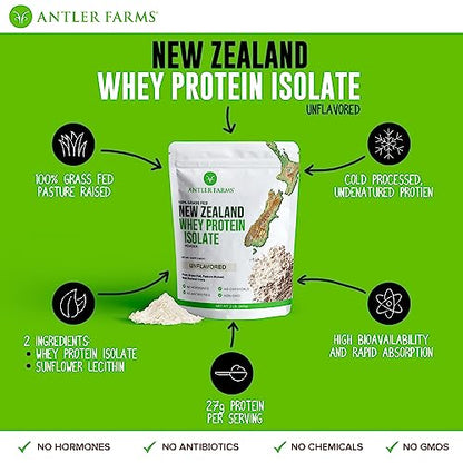 Antler Farms - 100% Grass Fed New Zealand Whey Protein Isolate, Unflavored, 30 Servings Antler FarmsBuy Supplements Australia