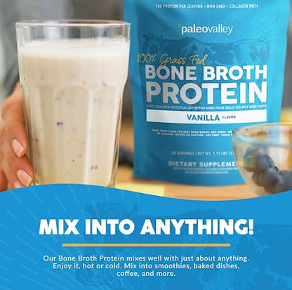 Paleovalley 100% Grass Fed Bone Broth Protein Powder - Vanilla - Rich in Collagen for Hair PaleovalleyBuy Supplements Australia