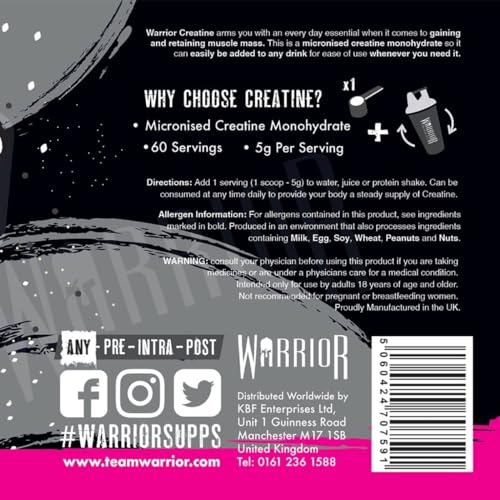 Warrior Creatine Monohydrate Powder – 300g – Micronised for Easy Mixing and Consumpti WarriorBuy Supplements Australia