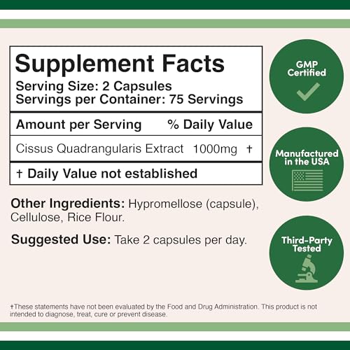 Cissus Quadrangularis Super Extract, 150 Capsules, Manufactured in The USA, Dietary Double Wood SupplementsBuy Supplements Australia