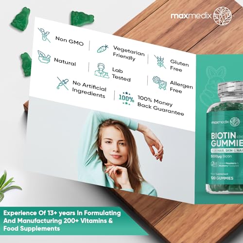 Biotin Gummies 5000mcg - with Vitamin A, B, C, D, E & Selenium – 120 Hair Nails and Skin maxmedixBuy Supplements Australia