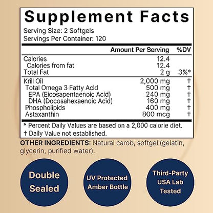 Antarctic Krill Oil 2000mg Supplement, 240 Softgels, 3X Strength Natural Source of Omega NatureBellBuy Supplements Australia