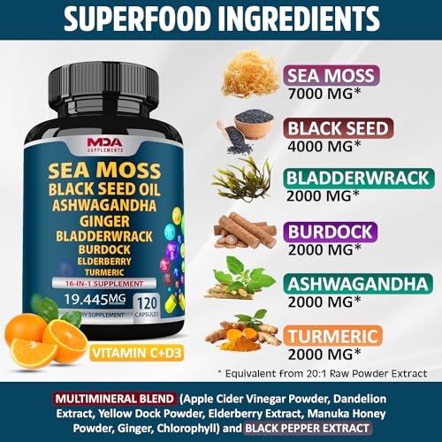 Sea Moss Black Seed Oil Ashwagandha Ginger - Multimineral Sea Moss Capsules MDA SupplementsBuy Supplements Australia