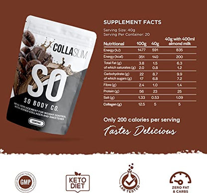 CollaSlim, Meal Replacement Shake with Added Collagen, Vitamins and Minerals, 800g, Balanced Meal Shake, Healthy Shake, Coffee Diet Shake. So Body CoBuy Supplements Australia