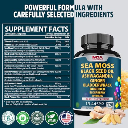 Sea Moss Black Seed Oil Ashwagandha Ginger - Multimineral Sea Moss Capsules MDA SupplementsBuy Supplements Australia