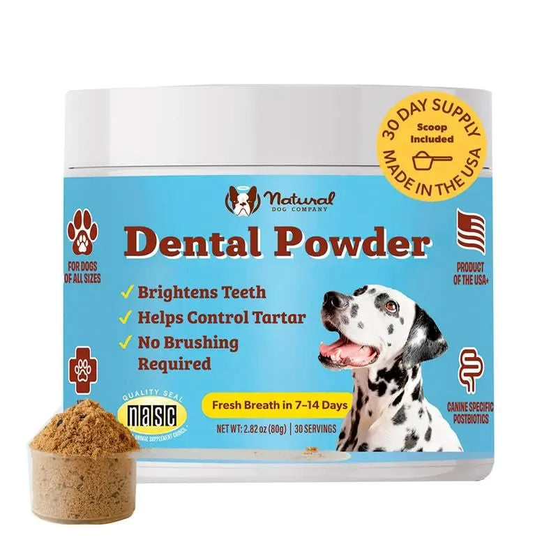 Natural Dog Company Dental Powder for Dogs – Freshens Breath & Helps Reduce Plaque & Tartar, Natural No-Brushing Canine Oral Health Postbiotic Supplement, Vet Formulated, Made in USA, 30-Day Supply Natural Dog CompanyBuy Supplements Australia