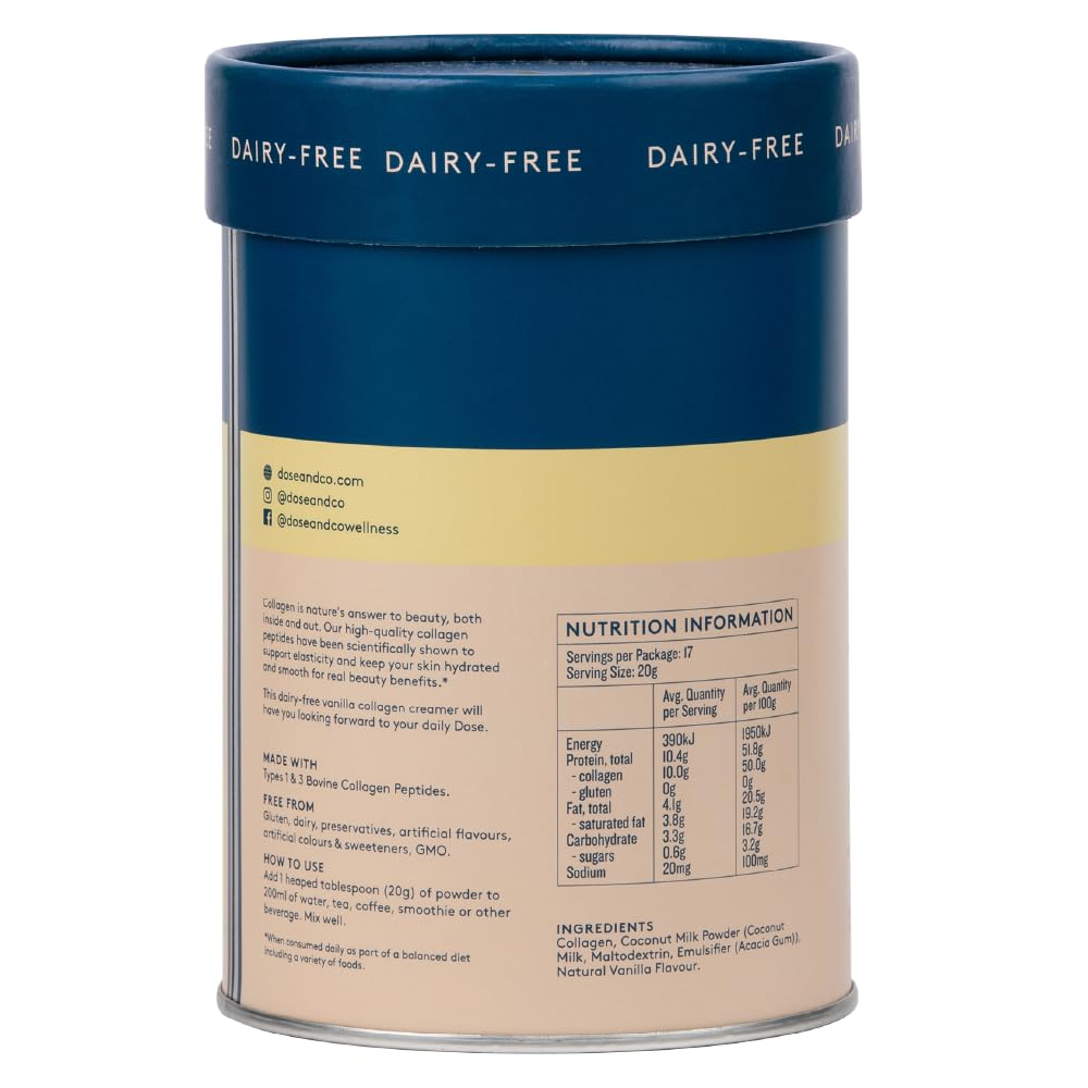 Dose & Co Dairy-Free Collagen Creamer - Vanilla 340g, Vanilla DOSE & COBuy Supplements Australia