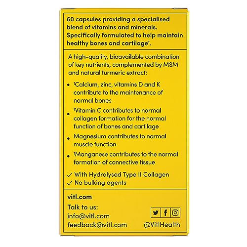 Vitl Bone & Joint Supplement - 60 Capsules - with Calcium, Manganese, Hydrolysed Type II Collagen & Turmeric - Maintenance for Joints, Bones VITLBuy Supplements Australia