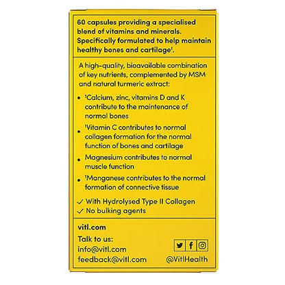 Vitl Bone & Joint Supplement - 60 Capsules - with Calcium, Manganese, Hydrolysed Type II Collagen & Turmeric - Maintenance for Joints, Bones VITLBuy Supplements Australia