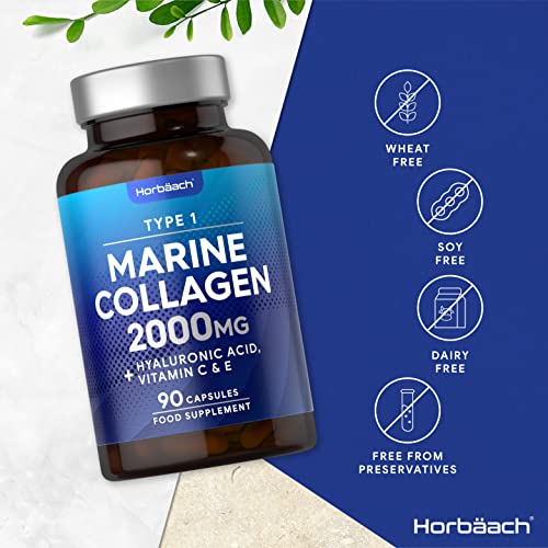 Marine Collagen Capsules | with Hyaluronic Acid, Vitamin C & E | 2000mg | High Strength Type 1 Collagen HorbäachBuy Supplements Australia