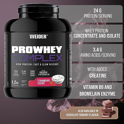 Weider ProWhey Complex (1,2kg) Strawberry-Yogurt Flavour. Formula Based on Whey Protein WeiderBuy Supplements Australia