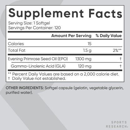 Sports Research Evening Primrose Supplement from Cold Pressed Oil - Softgels for Women’s Health & Skin Health - Gluten Free & Non-GMO GLA - High Potency 1300mg, 120 Count Sports ResearchBuy Supplements Australia