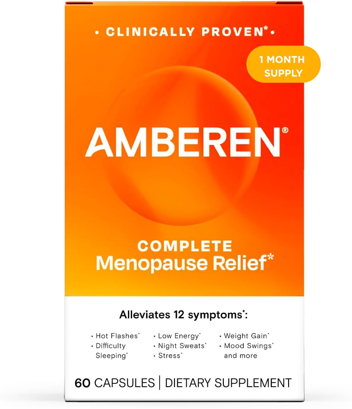 Amberen Menopause Supplement for Women, 60 Capsules, Clinically Proven, Helps Support Hormone Balance, Helps Relieve 12 Menopause Symptoms: Hot Flashes, Night Sweats, Mood Swings and More AmberenBuy Supplements Australia