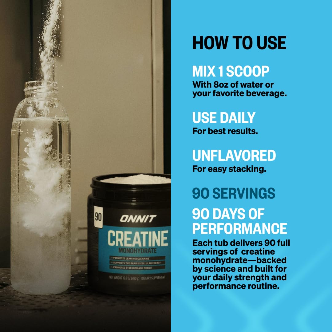 ONNIT Creatine Monohydrate Powder – Unflavored, 90-Serving Value Size – Supports Strength, Lean Muscle, and Brain Energy† – Keto Friendly, No Fillers, 90 Servings, 15.29 oz ONNITBuy Supplements Australia