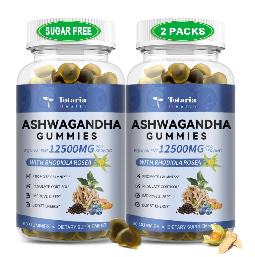 (2 Packs) Sugar Free Ashwagandha Filled Gummies w/Vitamin D3, Magnesium Glycinate, Rhodiola, Ultra Strength Ashwa Root Supplements for Women & Wen, for Relaxation, Energy, Cortisol Gummies TotariaBuy Supplements Australia