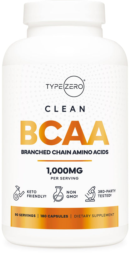 Type Zero BCAA 1000mg (180 Capsules, 90 Servings), Branched Chain Amino Acids (500mg of L-Leucine, 1000mg of L-Isoleucine and L-Valine) Type ZeroBuy Supplements Australia