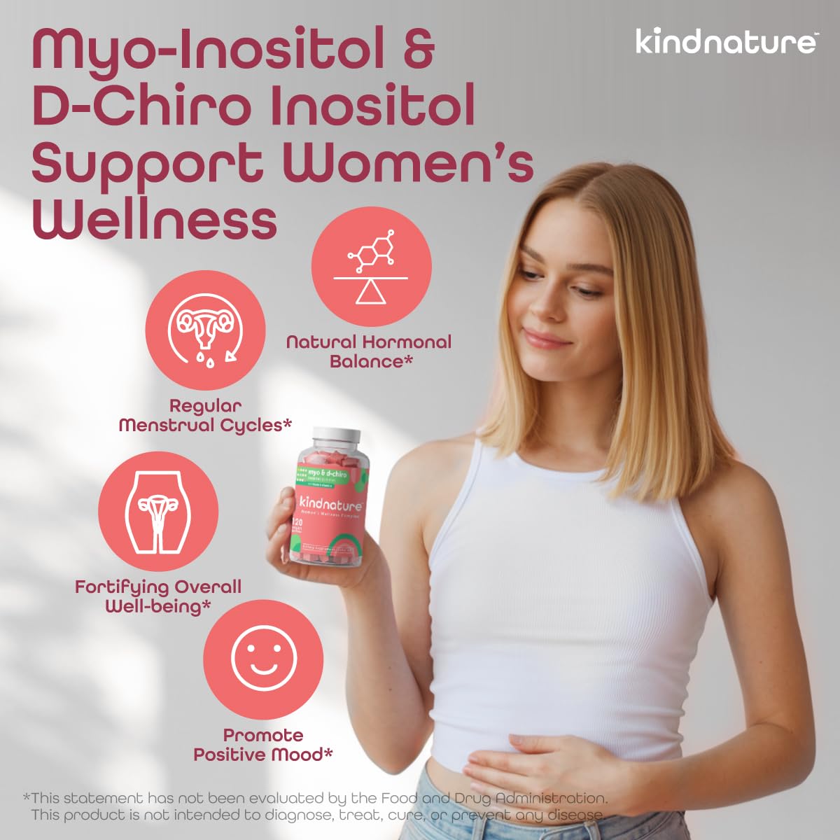 kindnature Myo-Inositol & D-Chiro Inositol Gummies for Women – 2000mg + 50mg, Ideal 40:1 Ratio – with Vitamin D & Folate – Hormone Balance Support – Vegan, Watermelon Flavor (120 Gummies) kindnatureBuy Supplements Australia