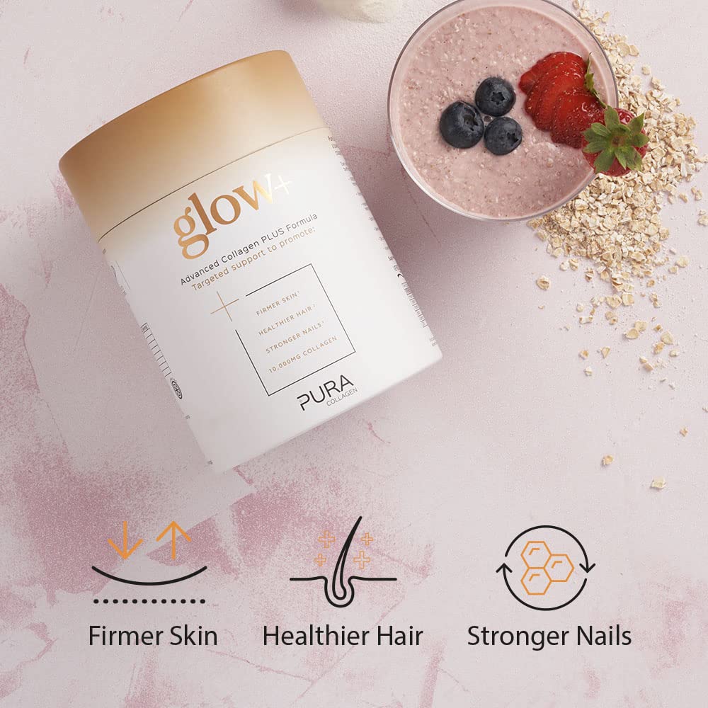 Pura Collagen Powdered Supplement Glow+, 10,000mg Hydrolysed Peptides, Hyaluronic Acid, Vitamins & Minerals, 28 Servings, 284 g Pura CollagenBuy Supplements Australia