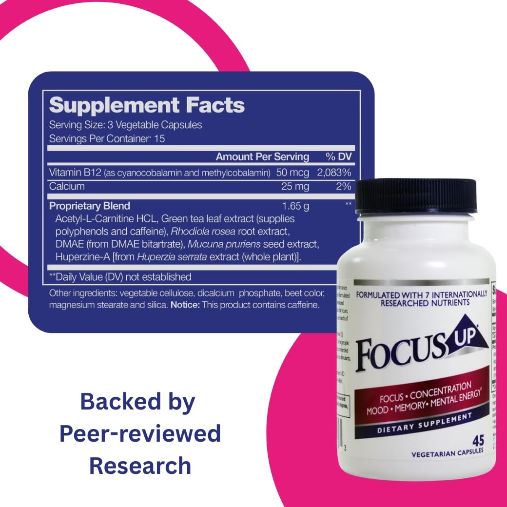 FocusUP Brain & Energy Support Supplement – Natural Nootropic Capsules with Acetyl L-Carnitine, Rhodiola, DMAE & Huperzine-A | Supports Focus, Memory, Mood & Mental Clarity | 45 Sugar-Free Capsules XoomaBuy Supplements Australia