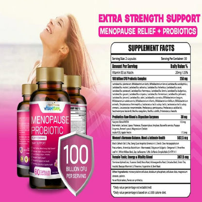 Menopause Support for Women – Hormone-Free Prebiotics & Probiotics 100 Billion CFU with Black Cohosh & Ashwagandha | Feminine Care, pH Balance, Vaginal Health, Hot Flashes, Night Sweats & Mood Swings VITAMISANBuy Supplements Australia