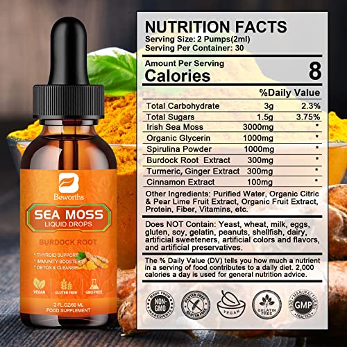 B BEWORTHS Sea Moss Liquid Drops - Organic Irish Sea Moss Raw Gel with Burdock Root B BEWORTHSBuy Supplements Australia