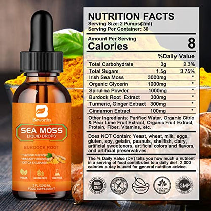 B BEWORTHS Sea Moss Liquid Drops - Organic Irish Sea Moss Raw Gel with Burdock Root B BEWORTHSBuy Supplements Australia