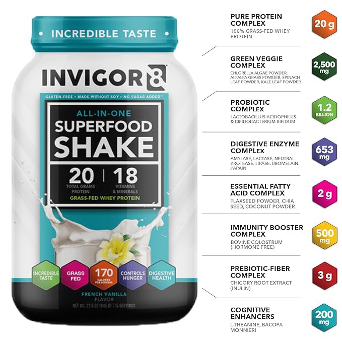 INVIGOR8 Superfood Grass Fed Whey Protein Isolate Shake French Vanilla Gluten-Free INVIGOR8Buy Supplements Australia