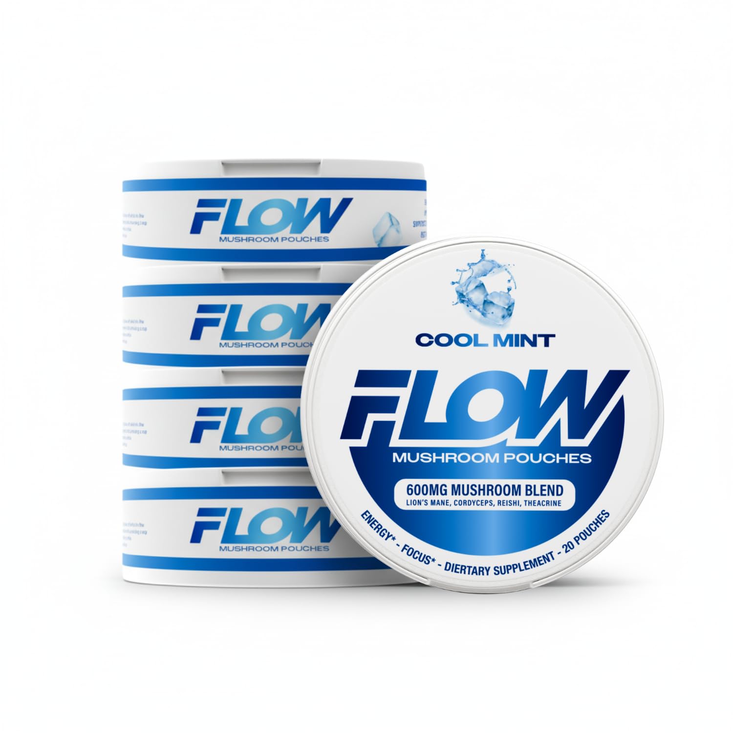 Flow Pouches Mushroom Nootropic Pouches - 600mg Organic Mushroom Energy Ultra Pouches with Lion's Mane, Reishi, Cordyceps for Focus & Clean Energy - Zero Caffeine or Sugar (5 Can Pack, Cool Mint) Flow PouchesBuy Supplements Australia