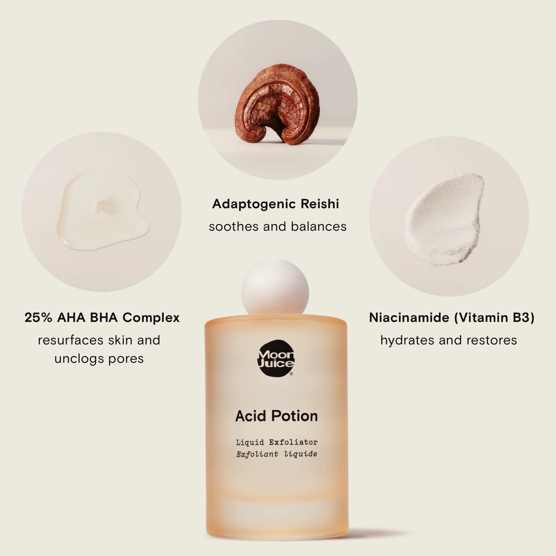 Moon Juice Acid Potion Liquid Face Exfoliator - 25% AHA BHA Exfoliant with Reishi + Niacinamide - Helps Resurface Skin, Unclog Pores, & Stimulate Collagen - Hydrates & Soothes Skin (3.3 Fl oz) Moon JuiceBuy Supplements Australia
