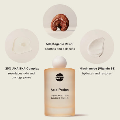 Moon Juice Acid Potion Liquid Face Exfoliator - 25% AHA BHA Exfoliant with Reishi + Niacinamide - Helps Resurface Skin, Unclog Pores, & Stimulate Collagen - Hydrates & Soothes Skin (3.3 Fl oz) Moon JuiceBuy Supplements Australia