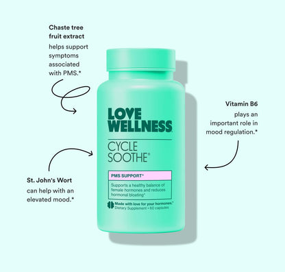 Love Wellness Cycle Soothe Supplement | Promotes a Happy Mood | Helps with PMS Hormones, Stress Relief, & Improves Mood | 60 Capsules Love WellnessBuy Supplements Australia