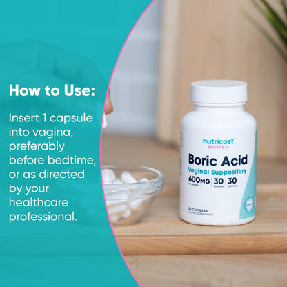 Nutricost Boric Acid 600mg, 30 Capsules - Vaginal Suppository - Non-GMO - for Women NutricostBuy Supplements Australia