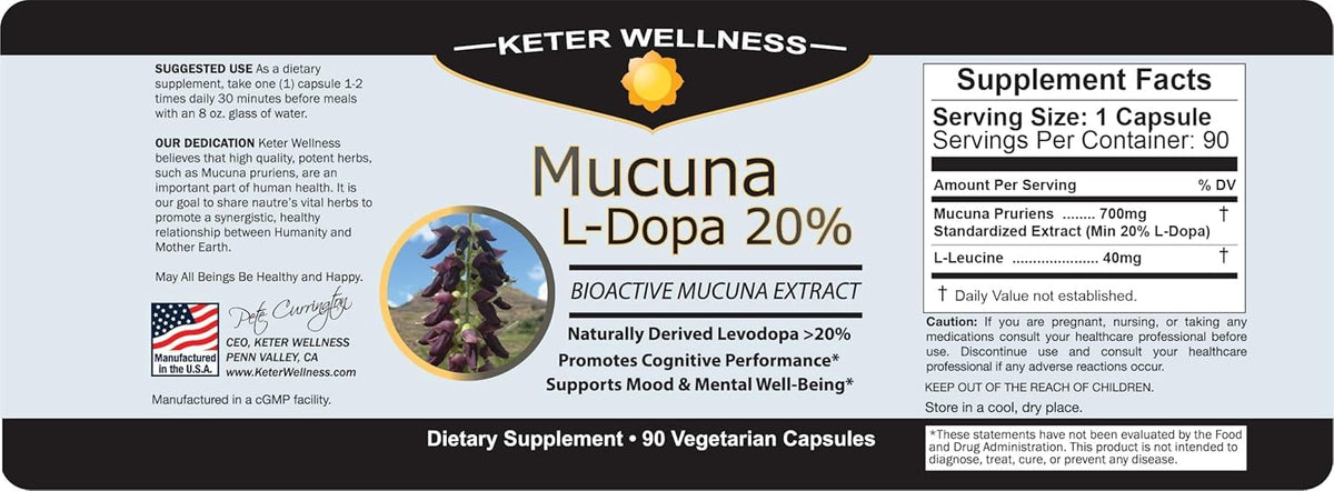 Mucuna Pruriens 20% L-Dopa – Standardized Velvet Bean Extract for Natural Dopamine, Focus & Mood Support – Pure 8:1 Concentrated Herbal Supplement – Vegan, Non-GMO, 90 Capsules Keter WellnessBuy Supplements Australia