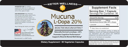 Mucuna Pruriens 20% L-Dopa – Standardized Velvet Bean Extract for Natural Dopamine, Focus & Mood Support – Pure 8:1 Concentrated Herbal Supplement – Vegan, Non-GMO, 90 Capsules Keter WellnessBuy Supplements Australia
