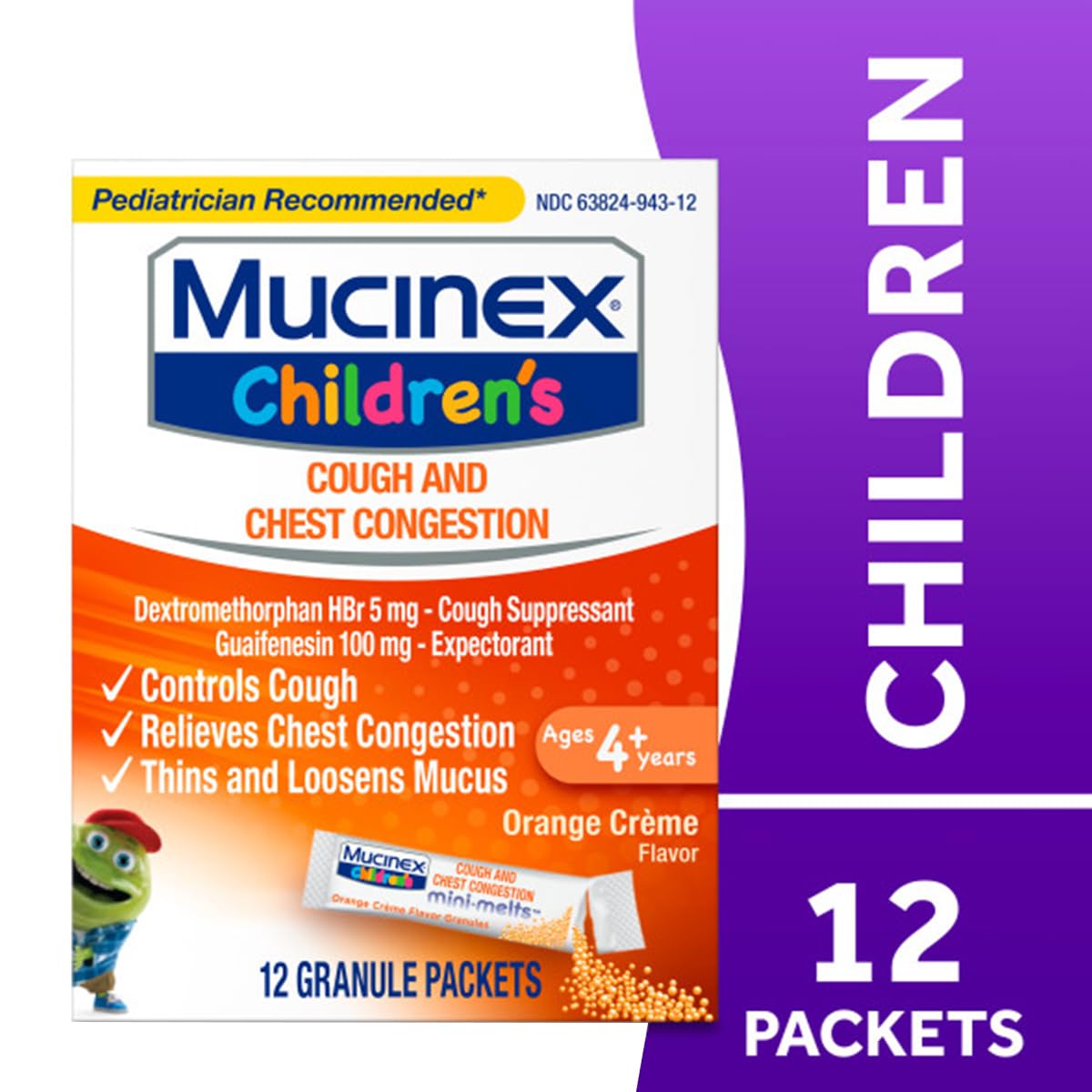 Mucinex Children's Chest Congestion Expectorant and Cough Suppressant Mini-Melts, Orange Cream, 12 Count Mucinex buy supplements Au