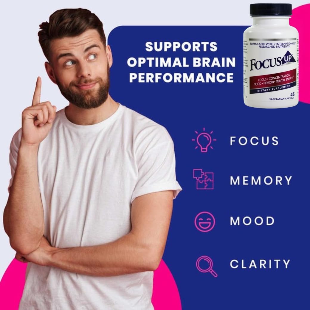 FocusUP Brain & Energy Support Supplement – Natural Nootropic Capsules with Acetyl L-Carnitine, Rhodiola, DMAE & Huperzine-A | Supports Focus, Memory, Mood & Mental Clarity | 45 Sugar-Free Capsules XoomaBuy Supplements Australia