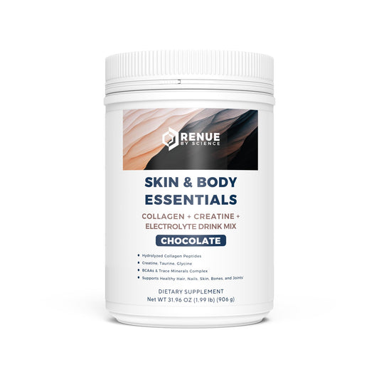 Renue By Science Skin & Body Essentials | Collagen Peptides Electrolytes Creatine & BCAA Powder | Collagen (12g) Creatine Monohydrate (4g) per Serving with Taurine & Glycine | Made in USA - Chocolate Renue By ScienceBuy Supplements Australia