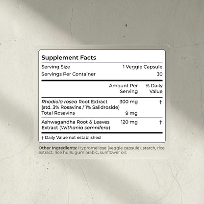 Blueprint Bryan Johnson Ashwagandha & Rhodiola Supplement – 120mg Ashwagandha + Rhodiola Root – Daily Adaptogen Capsules for Stress Support, Mood Balance, Energy & Focus – 30 Vegan Capsules Blueprint Bryan JohnsonBuy Supplements Australia