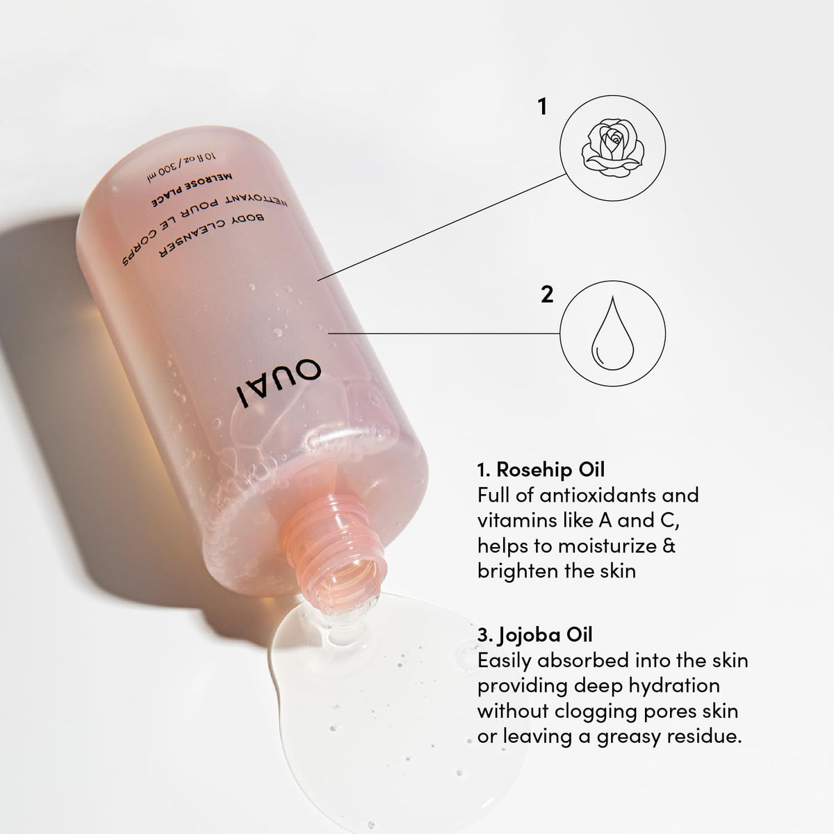 OUAI Body Cleanser, Melrose Place - Foaming Body Wash with Jojoba Oil and Rosehip Oil to Hydrate, Nurture, Balance and Soften Skin - Paraben, Phthalate and Sulfate Free Skin Care Products (10 Fl Oz) OUAIBuy Supplements Australia