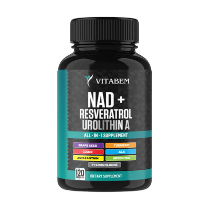 NAD+ Supplement Complex – NAD Supplement+ 300 mg with Astaxanthin, Urolithin A, Resveratrol, CoQ10 & Antioxidant Blend – Cellular Energy, Mitochondrial Support – 120 Count (Pack of 1) VitabemBuy Supplements Australia