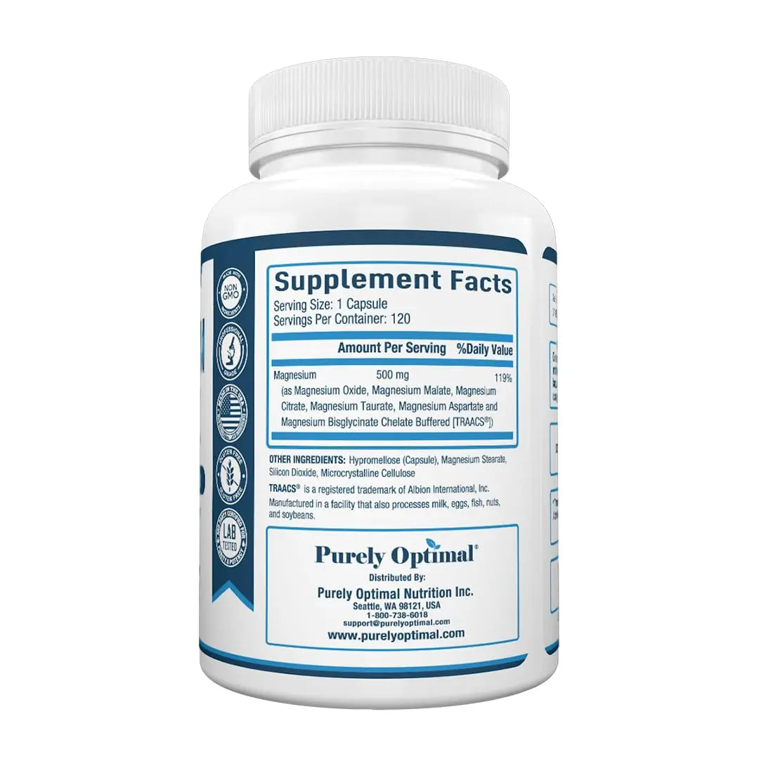 Purely Optimal Magnesium Complex - 6 Forms Magnesium Glycinate, Citrate & Malate - Sleep Support, Stress Relief, Muscles, Heart Health & Relaxation Purely Optimal canada supplements