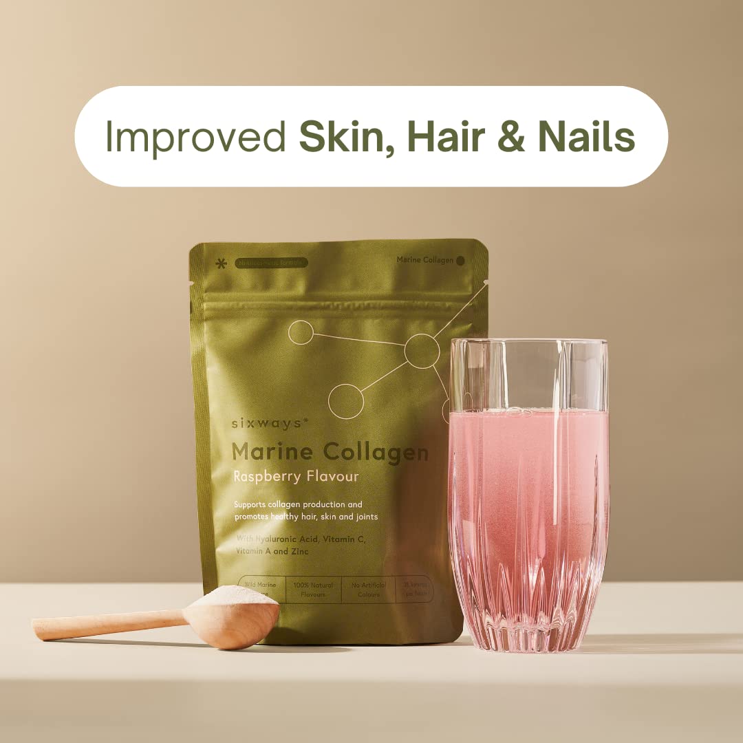 Sixways Wild Marine Collagen Powder, Raspberry Flavour, 28 Servings (150g per pouch SixwaysBuy Supplements Australia