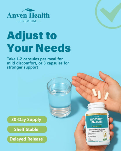 Anven Health 800mg Digestive Enzymes for Men and Women with Probiotics & Prebiotics, 8 Key Enzymes, Protease, Amylase & Lipase | 270 Capsules - A 90-Day Supply