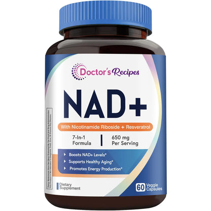 Doctor's Recipes NAD Supplement, Nicotinamide Riboside, Resveratrol, NMN Alternative for Anti-Aging, w/Magnesium Glycinate & L-Tryptophan, 650mg Per Serving, Energy & Mood Boost, 60 Vegan Capsules Doctor's RecipesBuy Supplements Australia