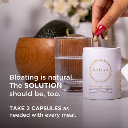 HOLISS Daily Gut Health Capsules – 8-in-1 All Natural Supplement, Lemon Balm, Bloat & Gas Relief, GI Lining Repair,