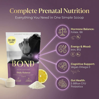 BOND Prenatal Vitamin Drink Mix for Women with Iron, Supports Hormone Balance, Folate & B12 for Energy & Calm Mood, Plant-Based Omega-3 for Cognitive Support, Magnesium, D3, B6, Non-GMO, 30-day Supply BONDBuy Supplements Australia