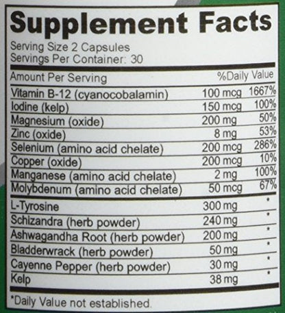 NusaPure Thyroid Support Supplement (Non-GMO) 120 caps, Ashwaganda, Iodine, Zinc, kelp, Vitamin B12, L-Tyrosine, Selenium, Copper NusaPureBuy Supplements Australia