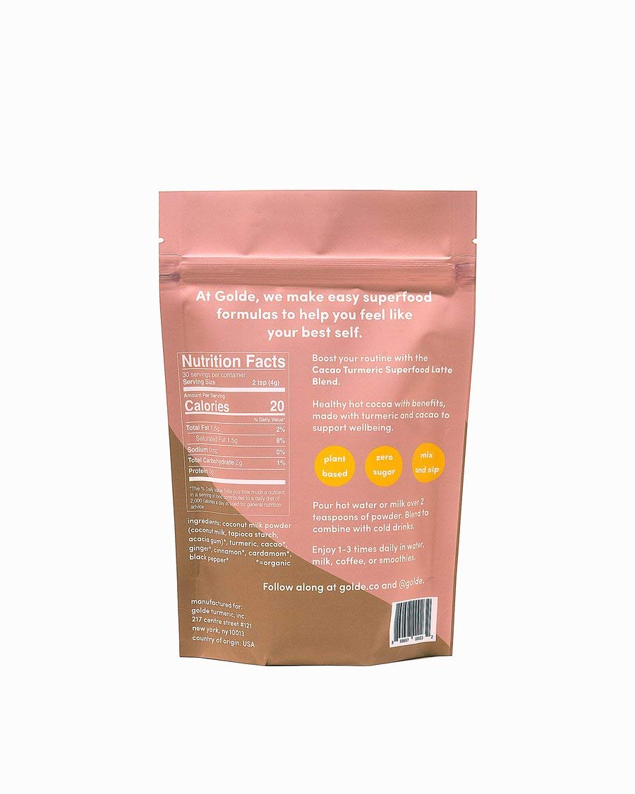 GOLDE - Superfood Latte Blend - Cacao Turmeric - Plant Based w/Turmeric, Cacao, & Coconut Milk Powder - Healthy Hot Cocoa - Coffee Replacement - Vegan, Keto, & Sugar-Free - 30 Servings GOLDEBuy Supplements Australia